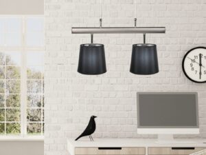 Miniaturka 1 - Lampa wisząca Lavonira z dwoma czarnymi abażurami nad biurkiem w jasnym pokoju