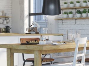 Miniaturka 1 - Lampa wisząca Lavonira z czarnym abażurem pokazana w aranżacji wnętrza