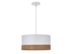 Miniaturka 2 - Lampa wisząca Lavoseta biały abażur z dolnym pasem forniru orzechowego na białym tle