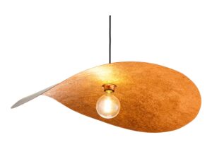Miniaturka 7 - Lampa wisząca Leaf czarno-miedziana, widok od dołu na falowany klosz