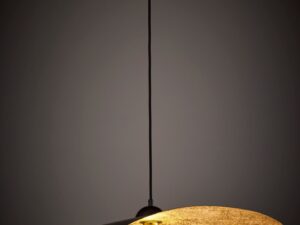 Miniaturka 1 - Lampa wisząca Leaf czarno-złota, podświetlona faktura falowanego klosza