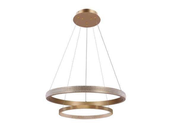 Lampa wisząca Avesela dwa złote ringi LED 60 i 40 cm z dekoracją akrylową