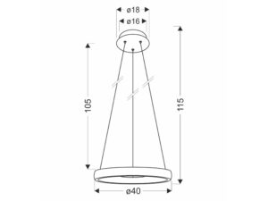 Miniaturka 1 - Schemat wymiarów złotej lampy wiszącej Avesela z ringiem 40 cm i wysokością 115 cm