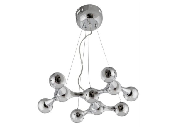 Chromowana lampa wisząca LED z dziesięcioma punktami w promienistym układzie