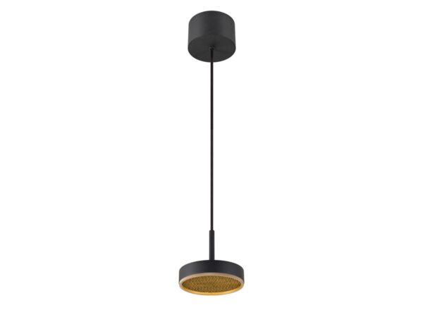Lampa wisząca LED czarno-złota, pełen widok na białym tle