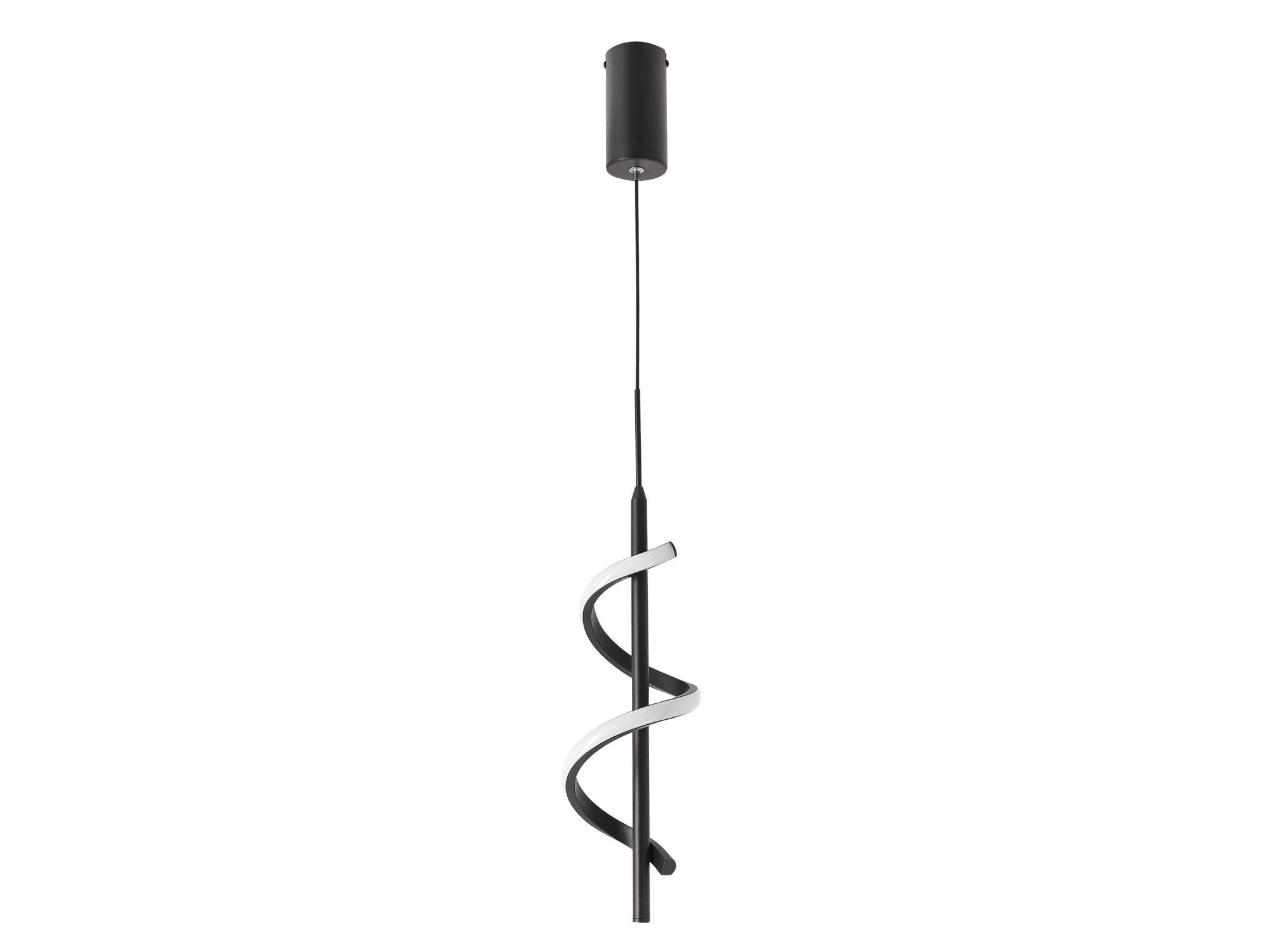 Lampa wisząca LED Deloria czarna, spiralna forma na białym tle