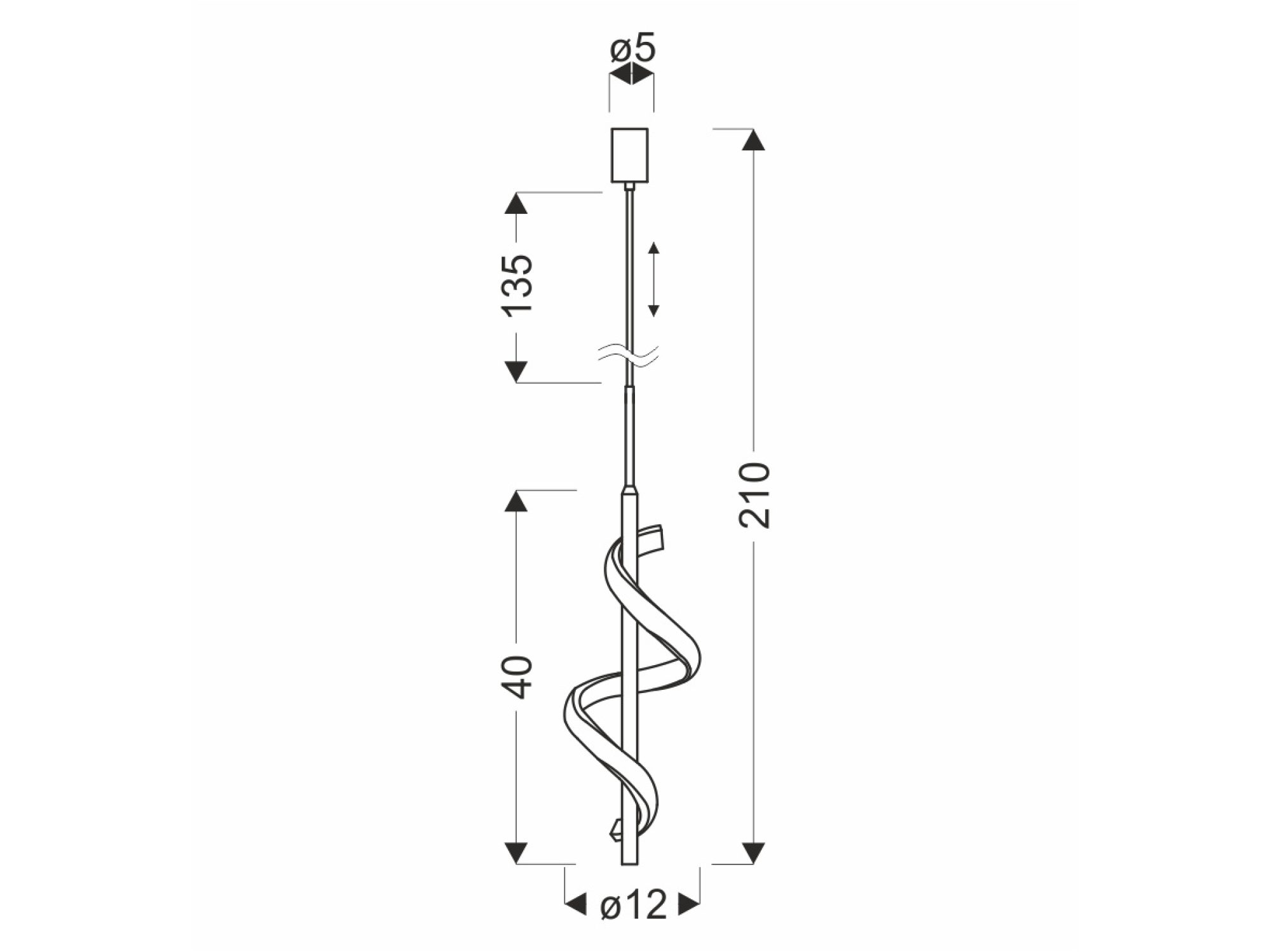 Rysunek wymiarowy lampy wiszącej Deloria, średnica 12 cm