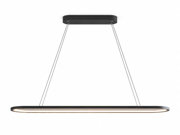 Czarna lampa wisząca LED Emadena 30 W z owalnym pierścieniem na białym tle