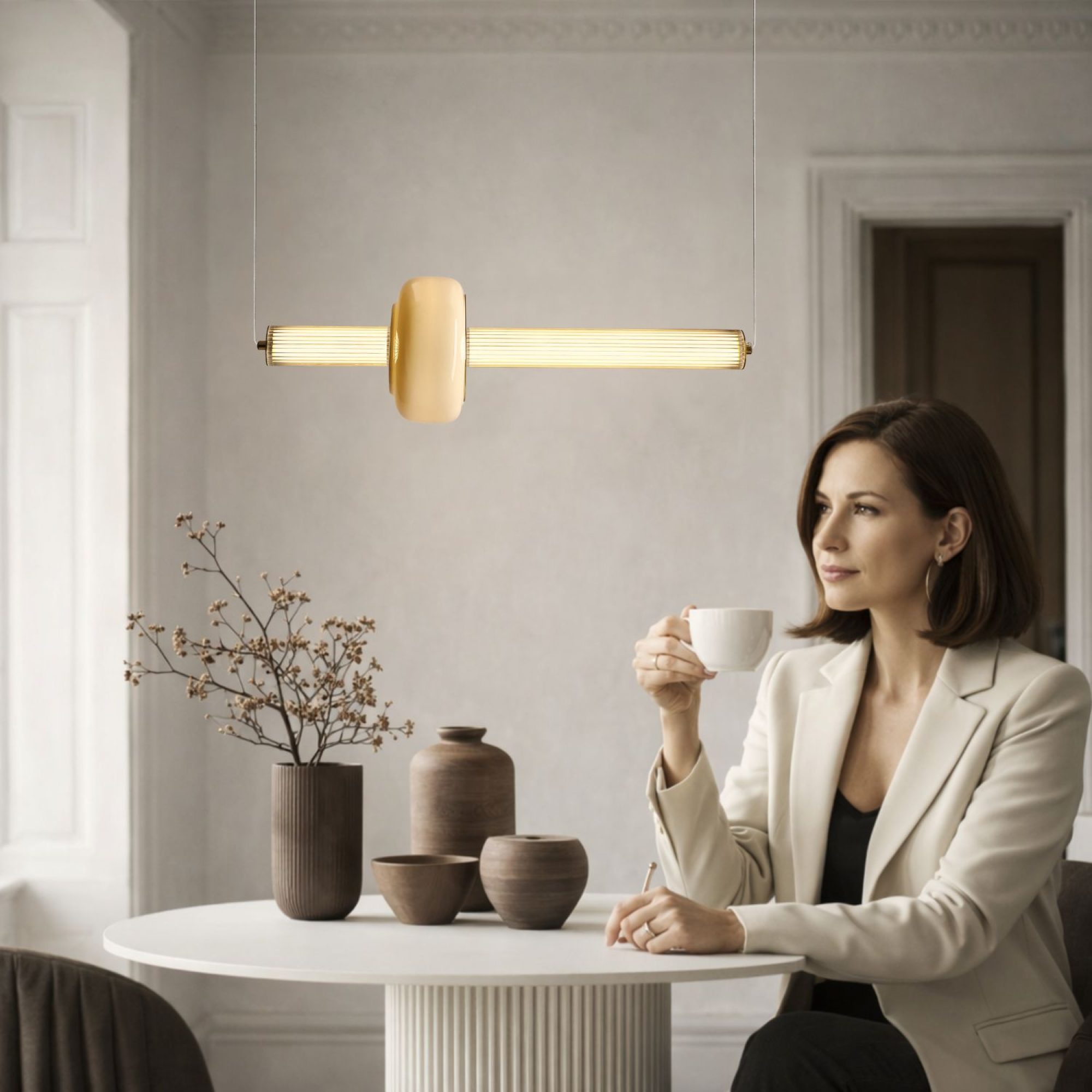 Lampa wisząca Koramino LED nad białym stołem w jadalni