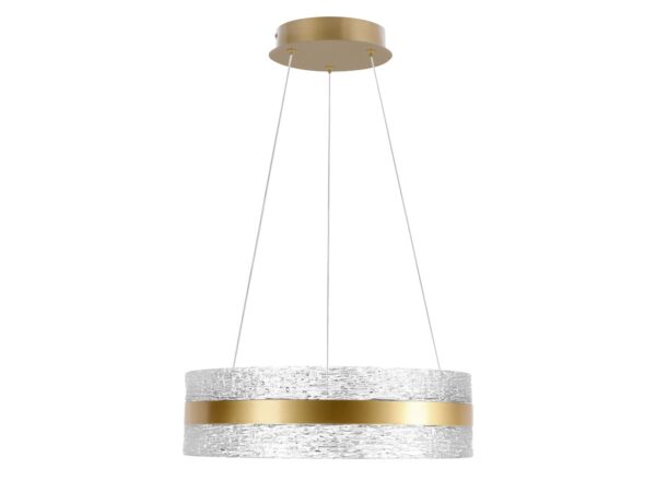 Złota lampa wisząca LED Korana 40 cm z bezbarwnymi przezroczystymi elementami
