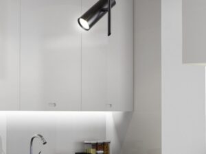 Miniaturka 2 - Czarna lampa wisząca LED z dwiema tubami nad kuchenną wyspą