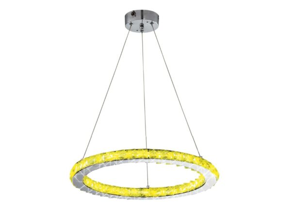Lampa wisząca LED RGB Perosio chromowana z okrągłym pierścieniem kryształków