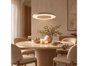 Miniaturka 3 - Lampa ring LED w kolorze taupe nad stołem w jadalni