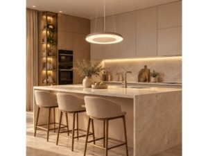 Miniaturka 2 - Lampa wisząca LED taupe ring nad wyspą kuchenną