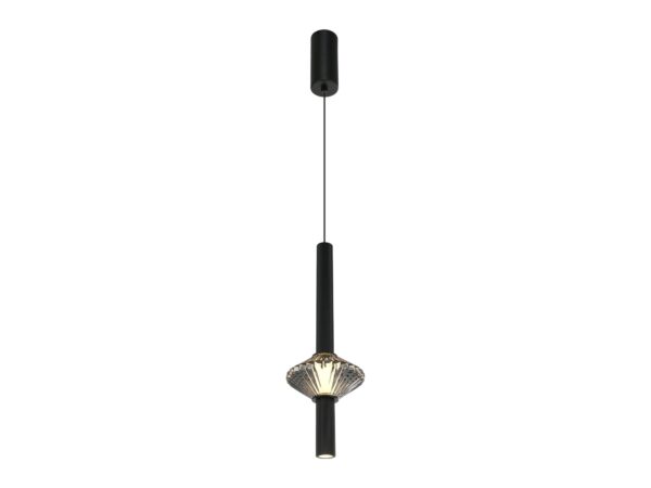 Czarna lampa wisząca LED Seladano 7 W z kryształowym kloszem na białym tle