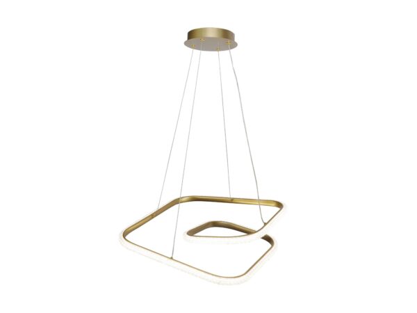 Lampa wisząca LED Selamino złota z geometrycznymi świetlnymi pierścieniami, na białym tle