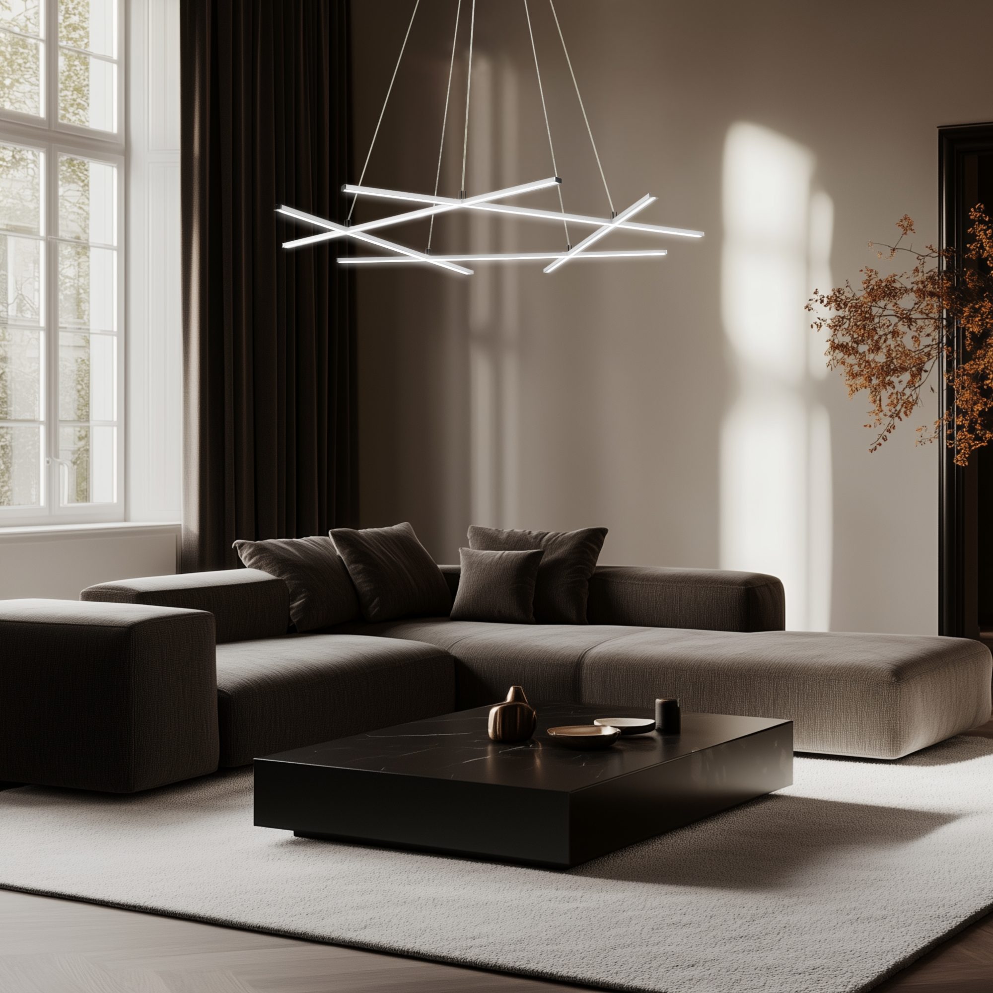Lampa wisząca Valitano z oświetleniem LED w nowoczesnym salonie