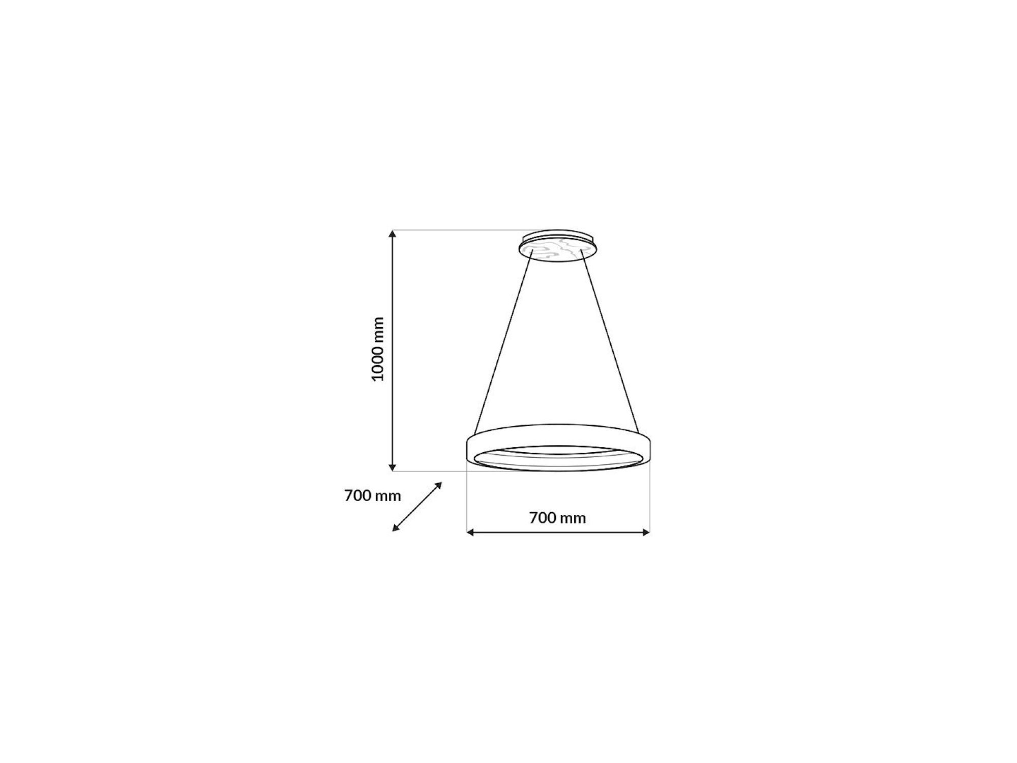 Rysunek wymiarowy biało-złotej lampy wiszącej LED Veletira