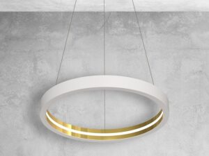 Miniaturka 3 - Biało-złota lampa wisząca LED Veletira w aranżacji