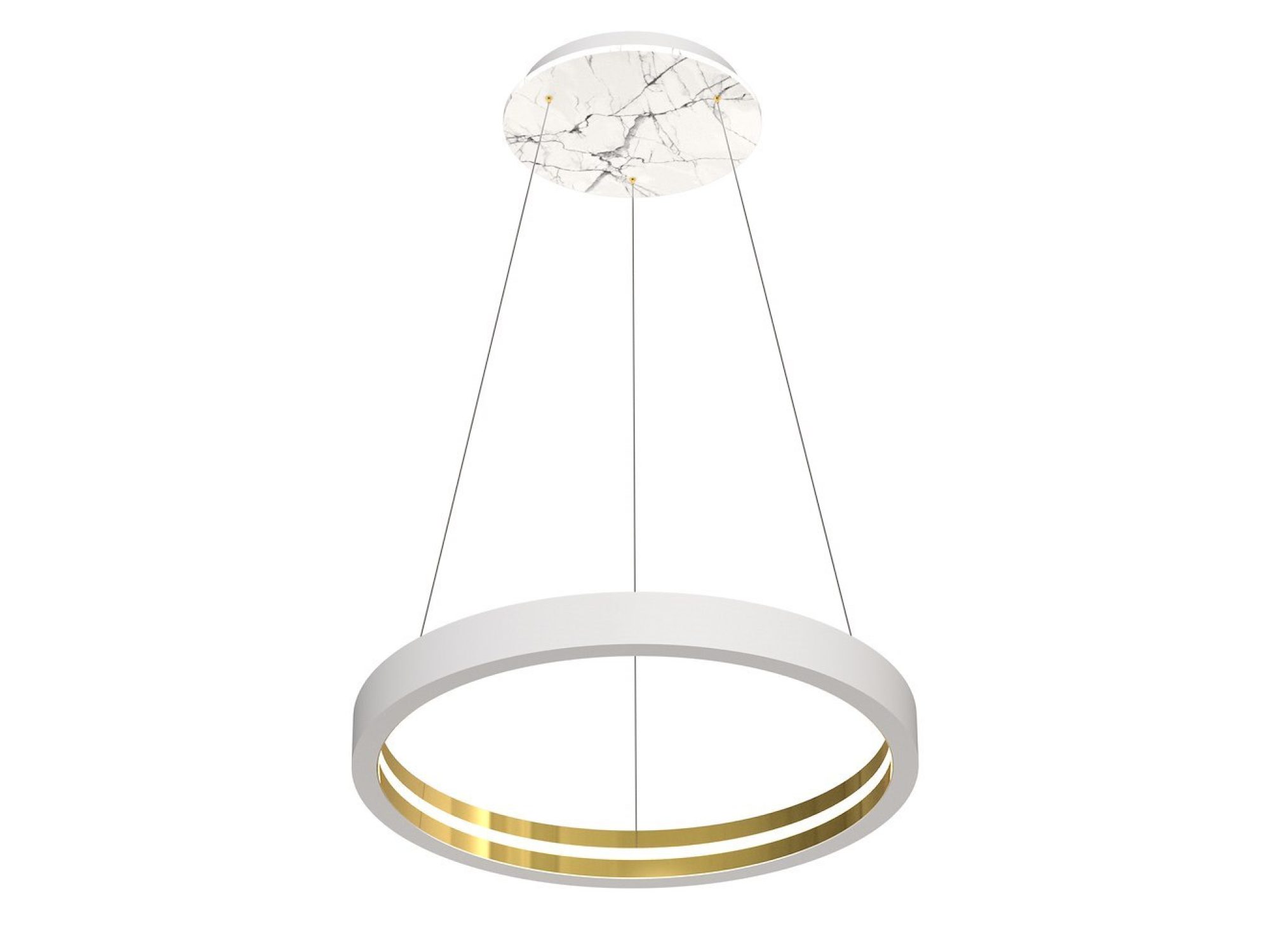 Lampa wisząca LED Veletira biała ze złotymi detalami, całe ujęcie