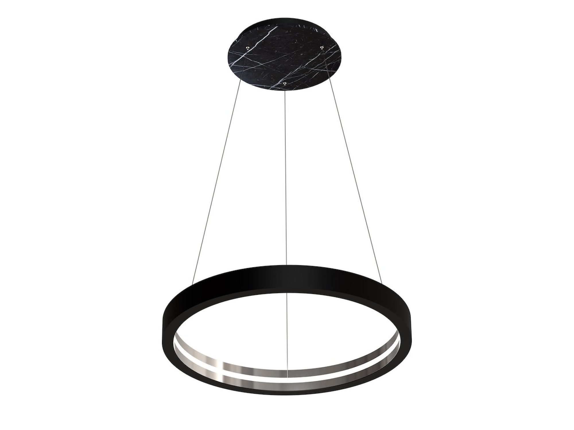 Czarno-chromowana lampa wisząca LED Veletira na jasnym tle