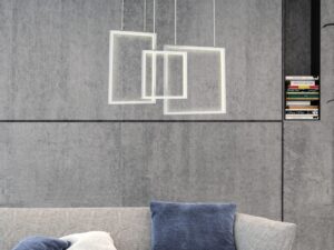 Miniaturka 1 - Lampa wisząca LED Zaritia z trzema świecącymi kwadratami nad sofą
