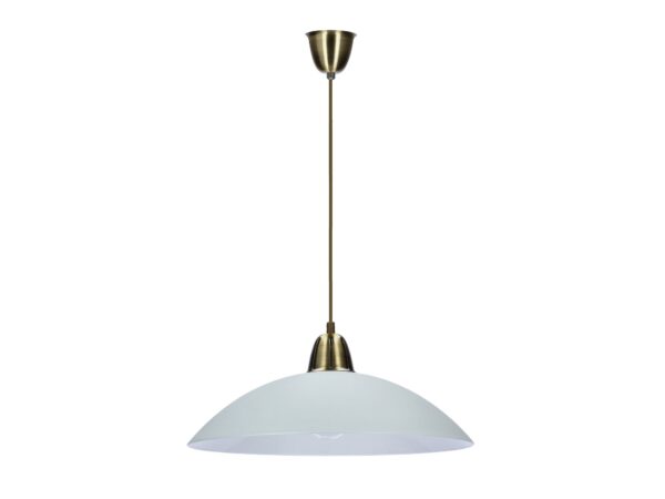 Lampa wisząca Levado z białym półkolistym szklanym kloszem i patynowanym zawieszeniem