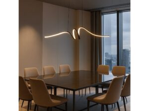 Miniaturka 3 - Lampa Levasina z falistą linią LED nad dużym stołem w jadalni