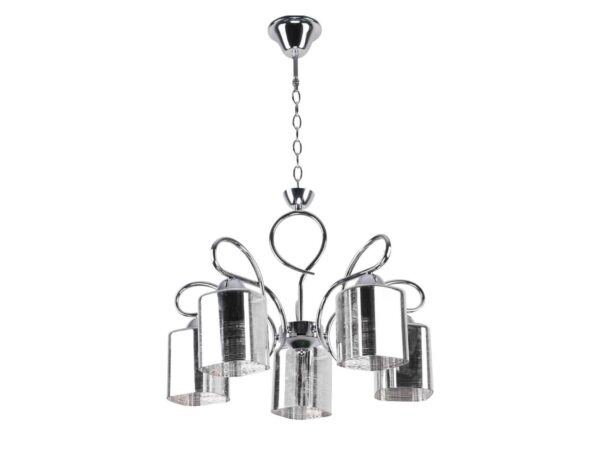 Lampa wisząca Levasino chrom pięć srebrnych kloszy na ramionach