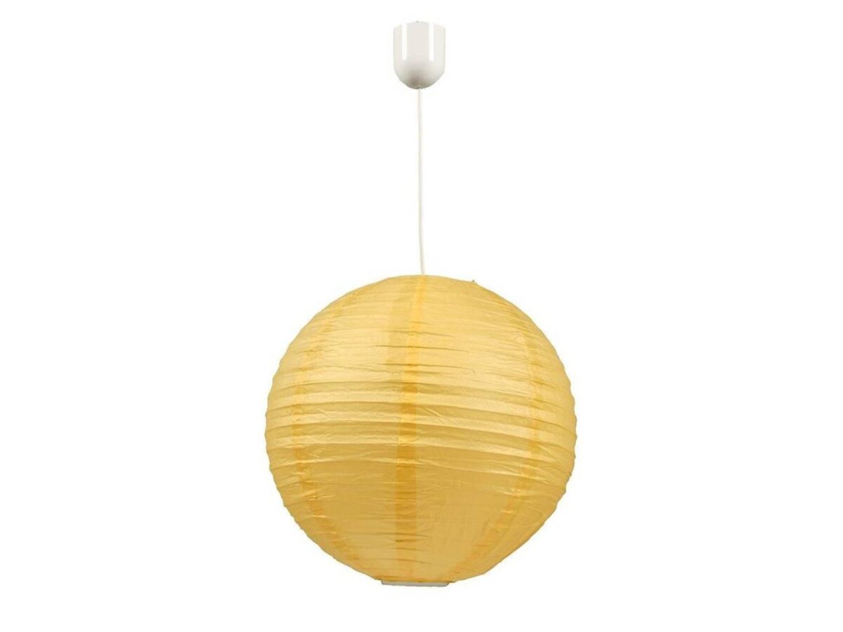 Lampa wisząca Levenira żółta z papierowym kulistym kloszem