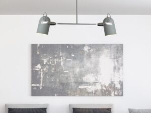 Miniaturka 2 - Dwupunktowa szara lampa wisząca Leveto nad strefą wypoczynkową