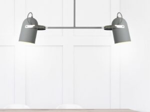 Miniaturka 1 - Szara lampa wisząca Leveto z dwoma kloszami nad stołem jadalnianym