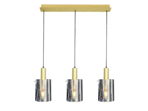 Lampa wisząca Levolira 3-punktowa z czarno-złotą listwą i trzema szklanymi kloszami