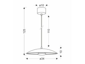 Miniaturka 4 - Schemat wymiarów białej lampy wiszącej Levorio 34 cm