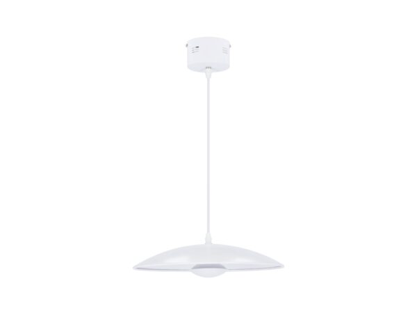 Biała lampa wisząca Levorio z talerzowym kloszem 34 cm