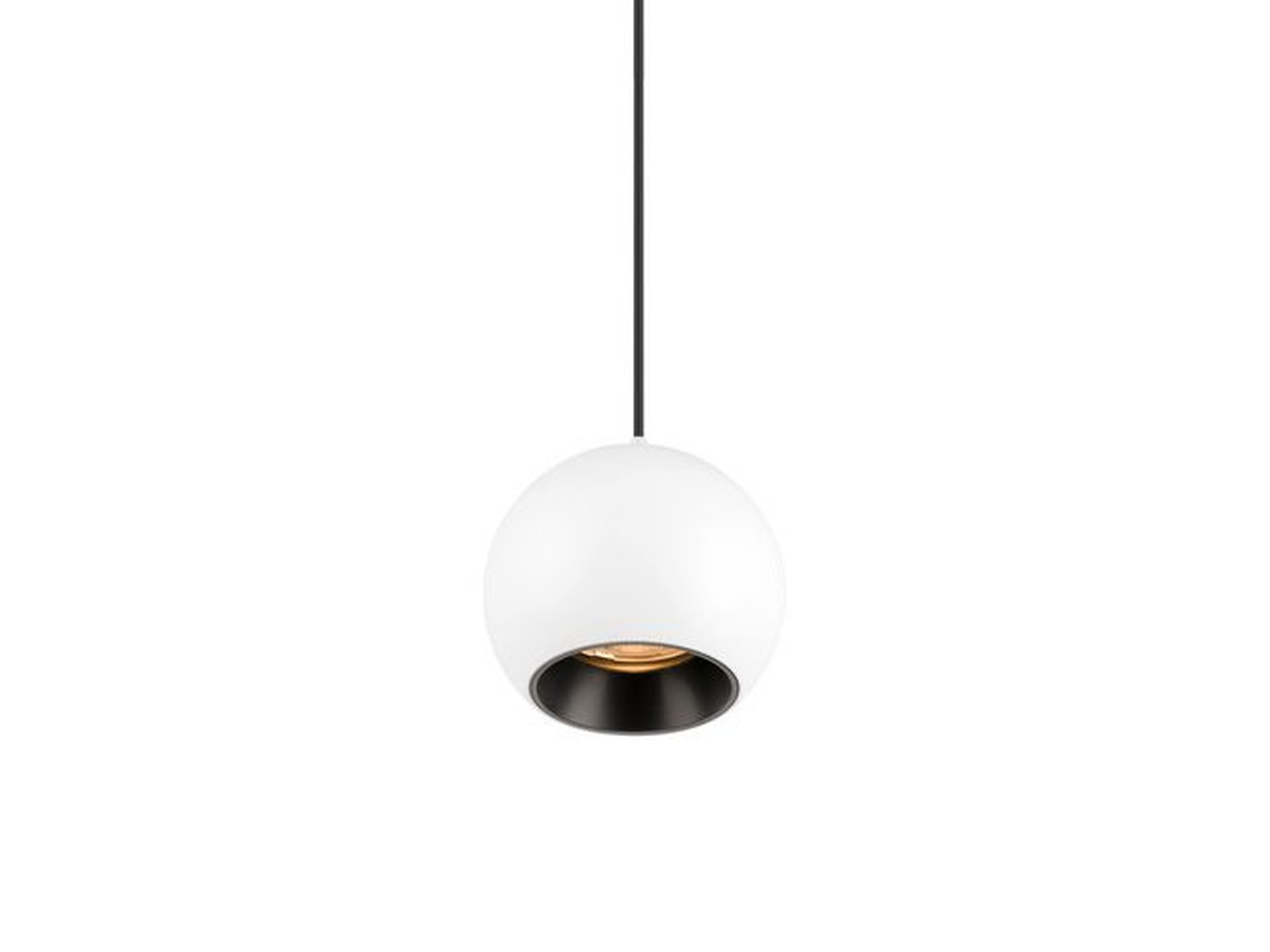 Lampa wisząca Light Eye 2.0 48 V biało-czarna, 2700 K, na białym tle