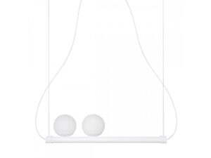 Miniaturka 1 - Lampa wisząca LIGNE biała z dwoma mlecznymi kloszami i belką LED na białym tle