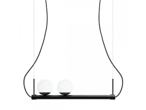 Miniaturka 5 - Lampa wisząca LIGNE czarna z dwoma białymi kloszami i belką LED na białym tle