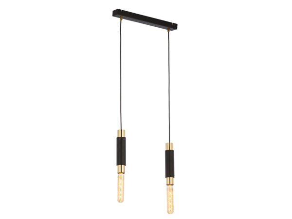 Lampa wisząca Lile dwupunktowa z czarną belką i złotymi detalami