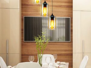 Miniaturka 1 - Lampa wisząca Lineso z brązowymi kloszami w aranżacji pomieszczenia