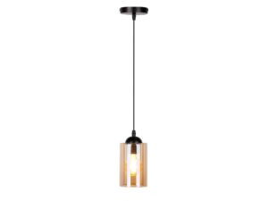 Miniaturka 3 - Lampa wisząca Lineso jednopunktowa z cylindrycznym bursztynowobrązowym szklanym kloszem na białym tle
