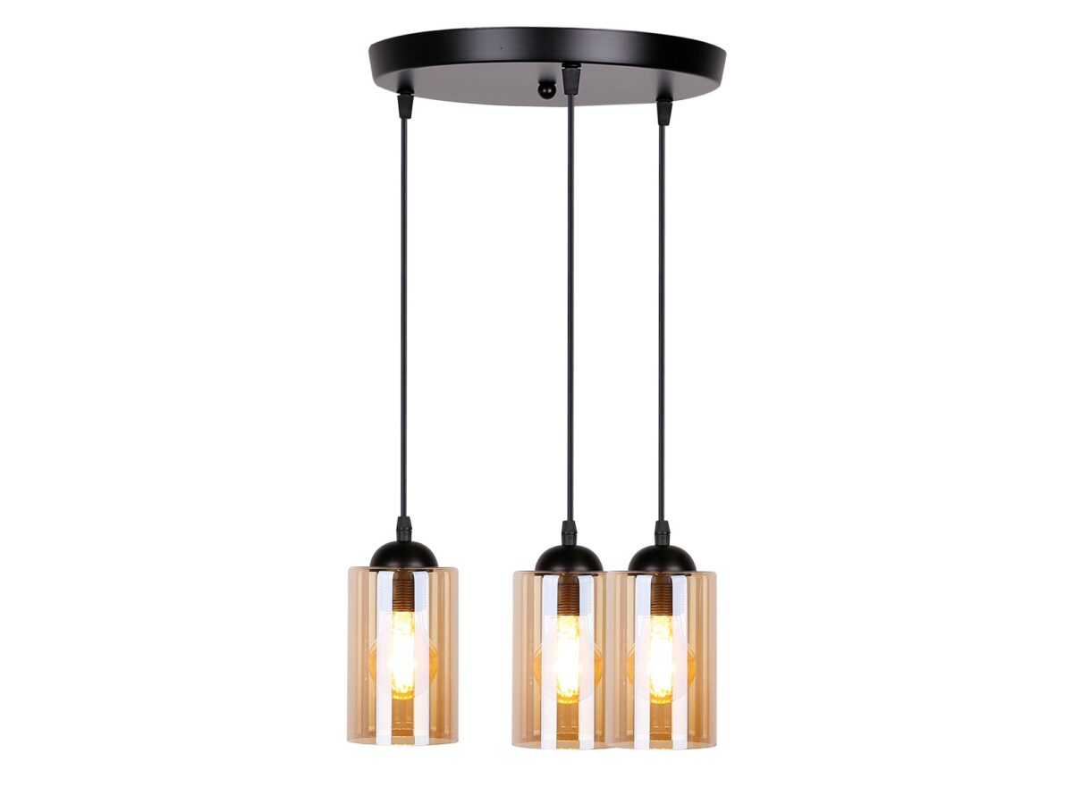 Lampa wisząca Lineso 3-punktowa z brązowym szkłem