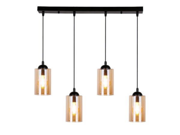 Lampa wisząca Lineso cztery brązowe szklane klosze, biały na białym tle