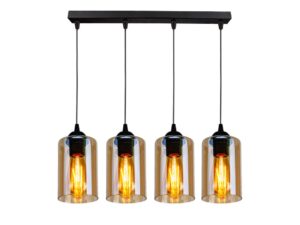 Miniaturka 1 - Lampa wisząca Lineso czteropunktowa z brązowymi kloszami, widok z przodu