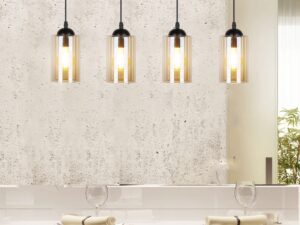 Miniaturka 3 - Lampa wisząca Lineso z czterema kloszami nad jasnym blatem