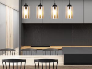 Miniaturka 2 - Czteropunktowa lampa Lineso nad stołem w kuchni z jadalnią
