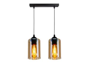 Miniaturka 4 - Lampa wisząca Lineso dwupunktowa, czarna listwa i brązowe szklane klosze