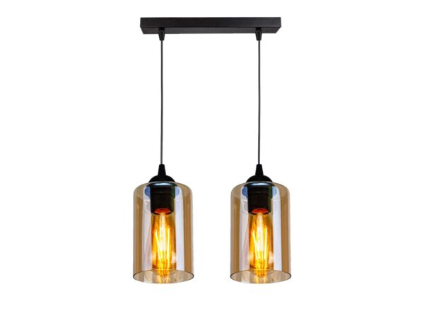 Lampa wisząca Lineso dwupunktowa, czarna listwa i brązowe szklane klosze