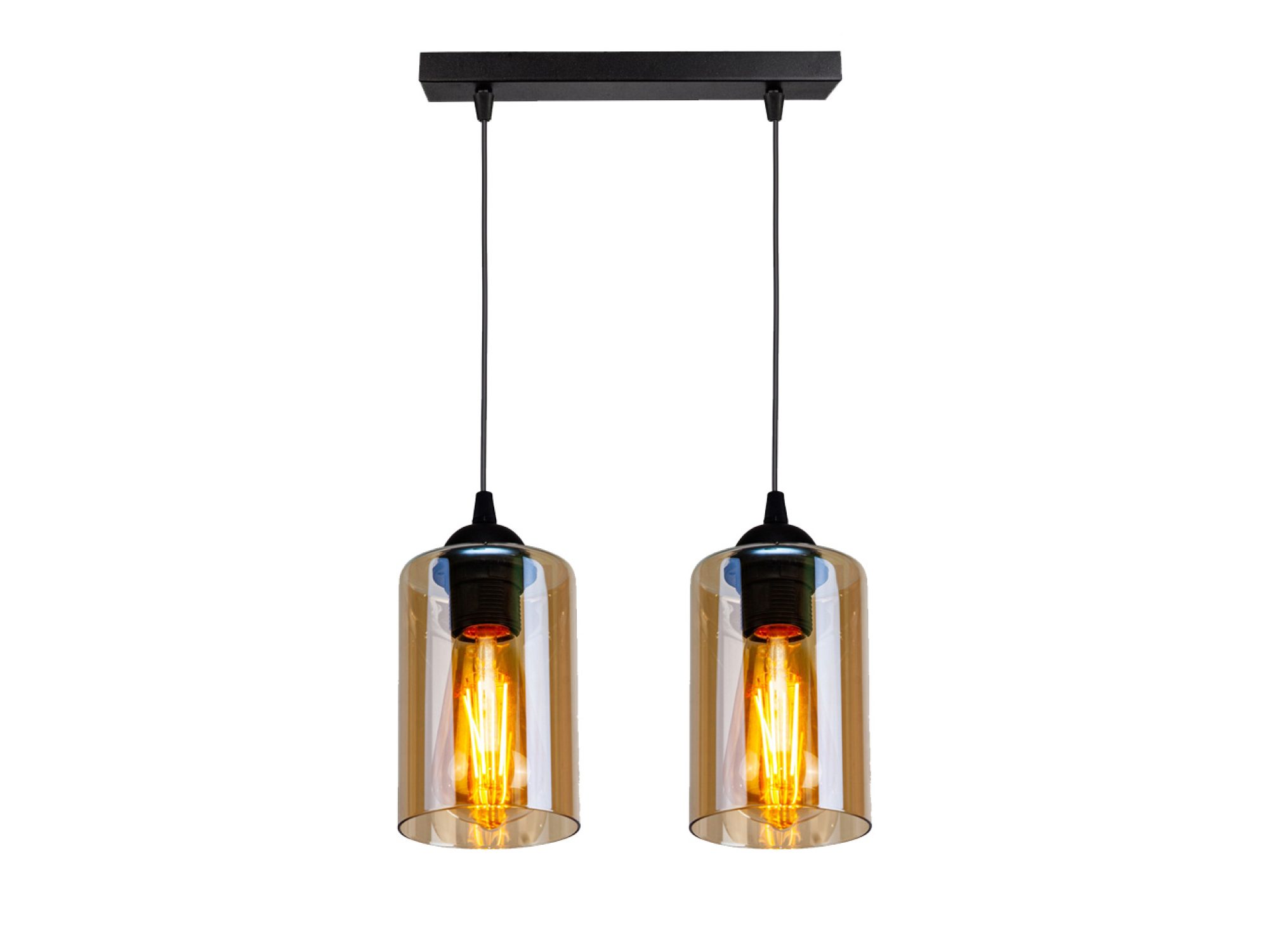 Lampa wisząca Lineso dwupunktowa, czarna listwa i brązowe szklane klosze