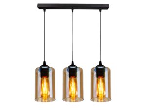 Miniaturka 3 - Trzypunktowa lampa wisząca Lineso z bursztynowobrązowymi kloszami i świecącymi żarówkami